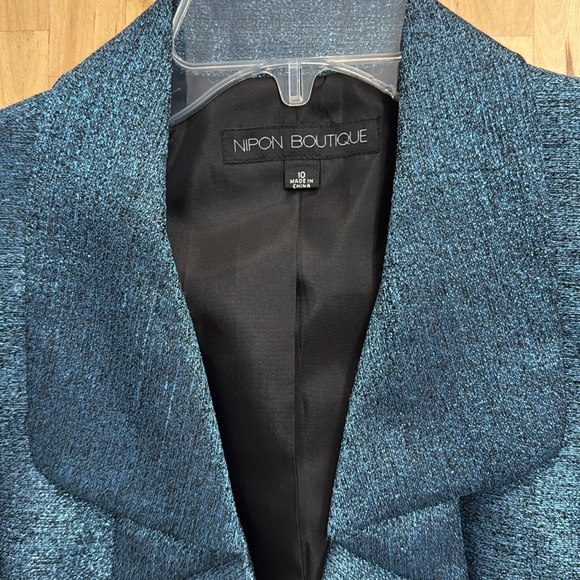 NIPON BOUTIQUE DOPAMINE OMBRE-SHINE RUFFLE FRONT BLAZER JACKET WOMENS 10 BLUE - Picture 14 of 16